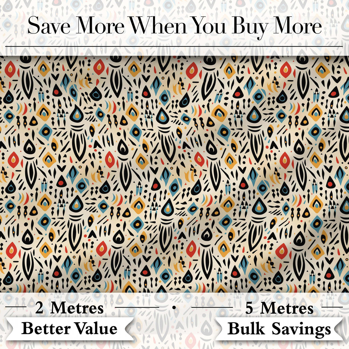 Modern Abstract Tribal Shapes Pattern on Cream Seamless Digital Print Fabric by the Metre UK Sewing Quilting Textile
