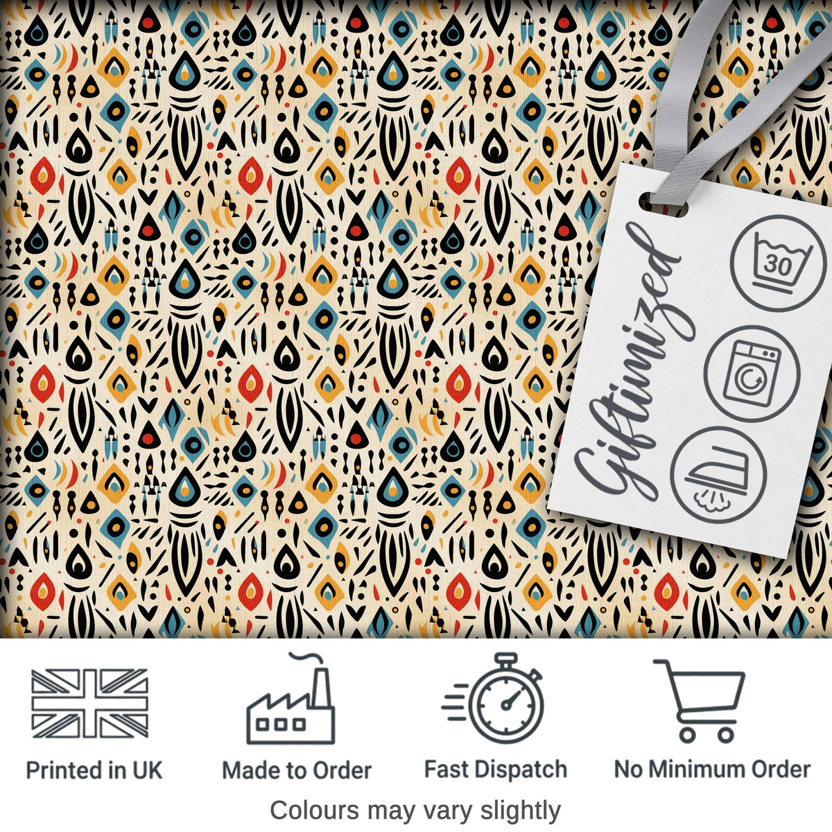 Modern Abstract Tribal Shapes Pattern on Cream Seamless Digital Print Fabric by the Metre UK Sewing Quilting Textile