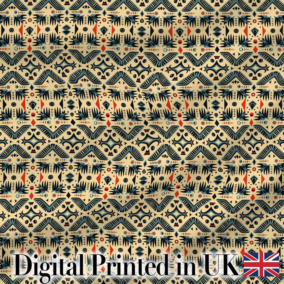 Geometric Ethnic Tribal Pattern in Neutral Tones Seamless Digital Print Fabric by the Metre UK Sewing Quilting Textile