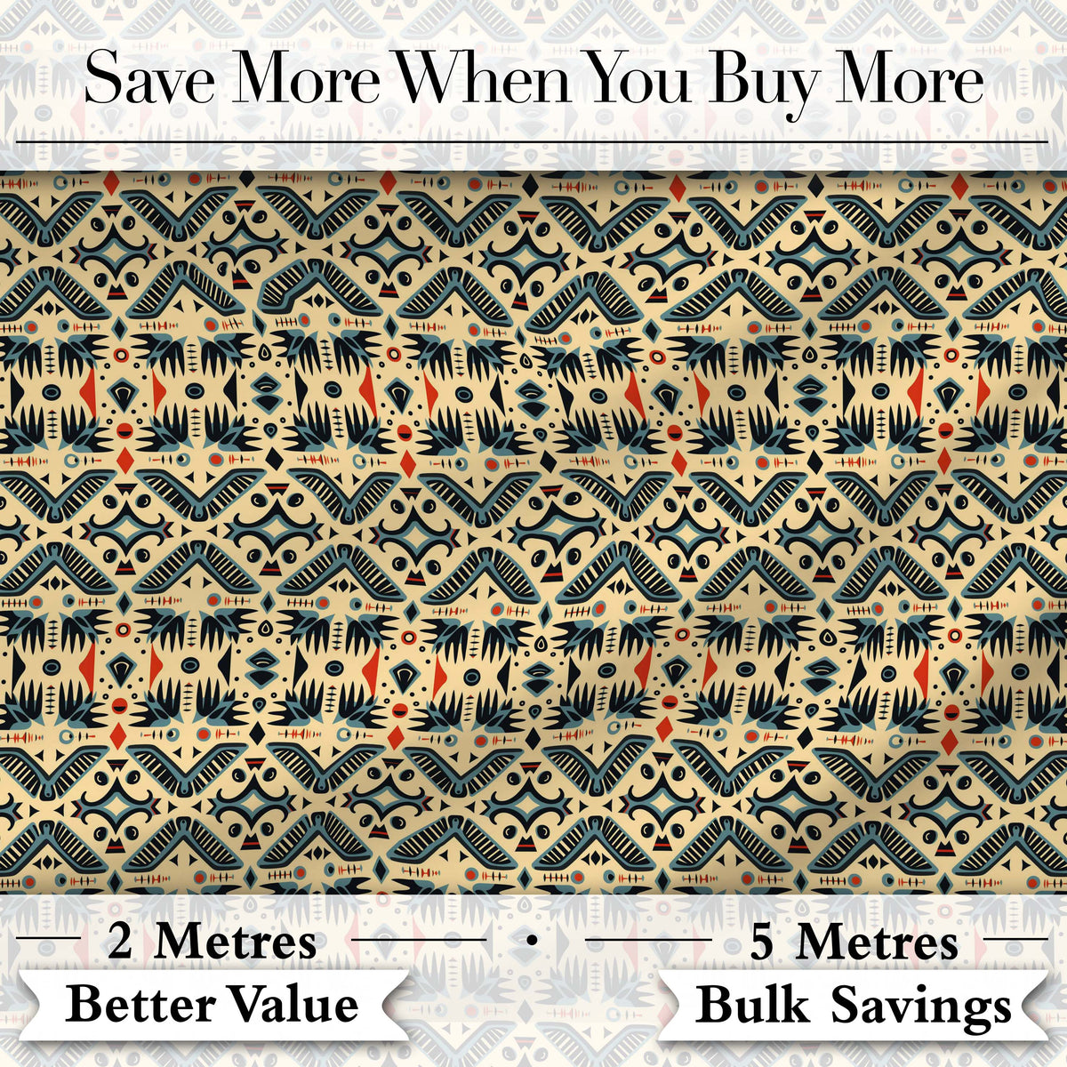 Geometric Ethnic Tribal Pattern in Neutral Tones Seamless Digital Print Fabric by the Metre UK Sewing Quilting Textile