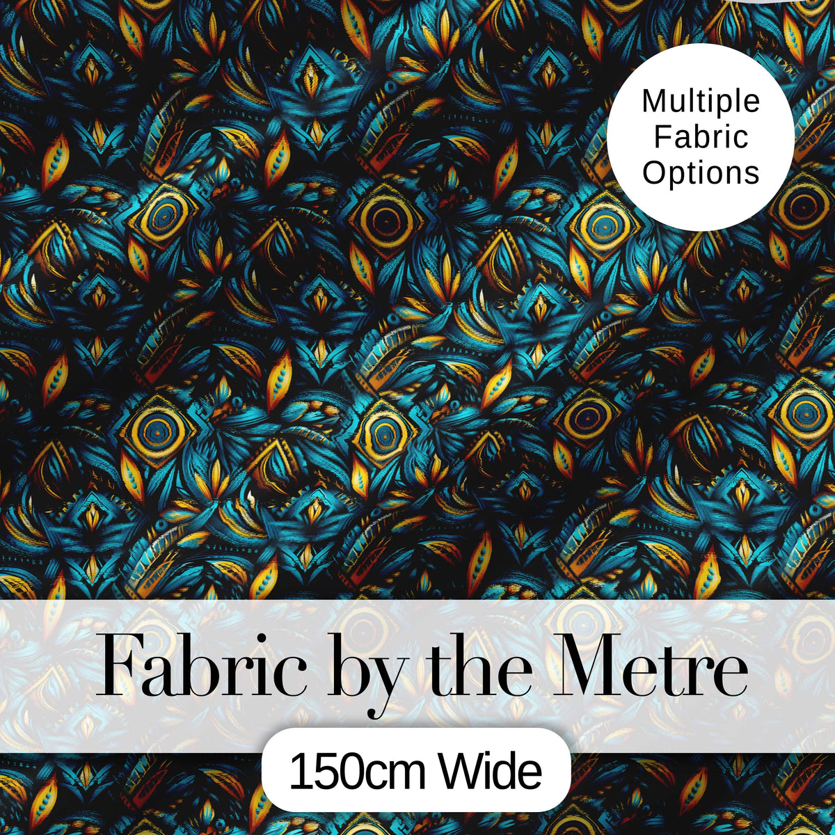 Luxury Teal Gold Geometric Art Deco Floral Pattern Seamless Digital Print Fabric by the Metre UK Sewing Quilting Textile