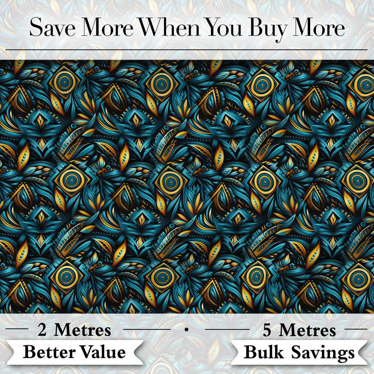 Luxury Teal Gold Geometric Art Deco Floral Pattern Seamless Digital Print Fabric by the Metre UK Sewing Quilting Textile