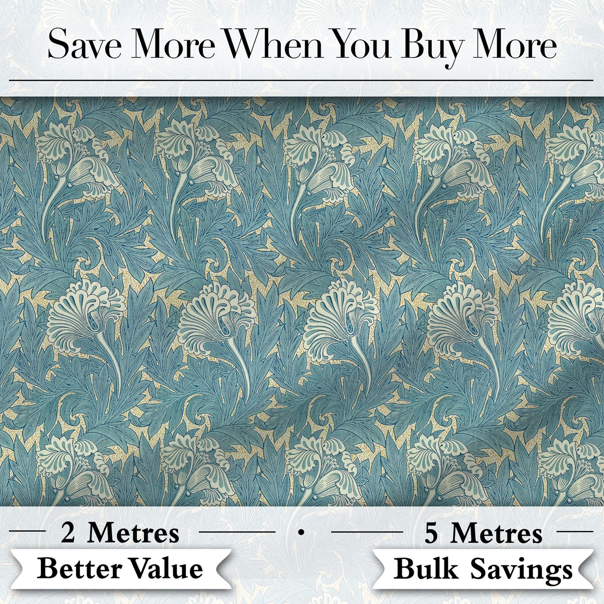 Vintage Botanical Floral Leaf Pattern in Soft Blue Seamless Digital Print Fabric by the Metre UK Sewing Quilting Textile