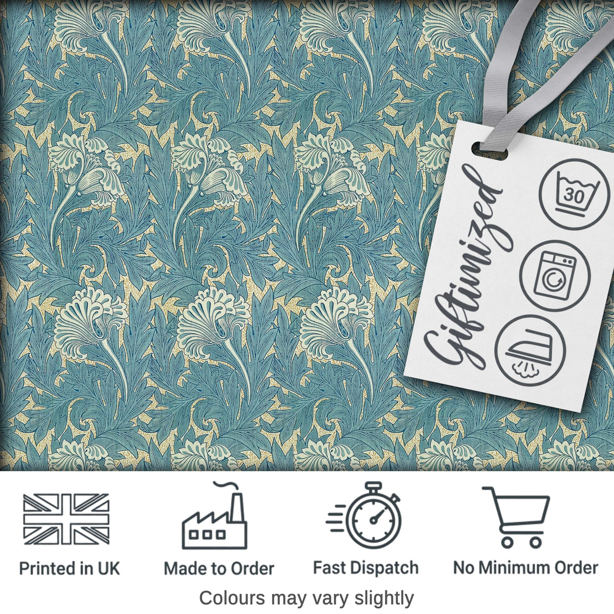 Vintage Botanical Floral Leaf Pattern in Soft Blue Seamless Digital Print Fabric by the Metre UK Sewing Quilting Textile