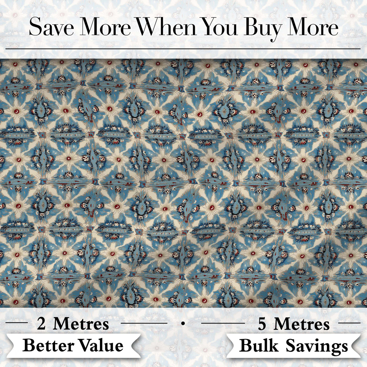 Classic Blue Damask Floral Pattern Elegant Seamless Digital Print Fabric by the Metre UK Sewing Quilting Textile