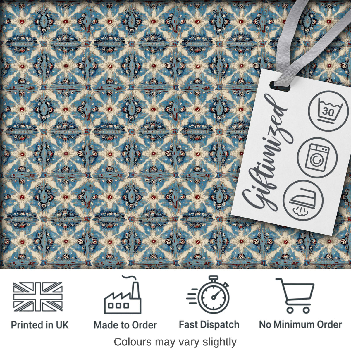 Classic Blue Damask Floral Pattern Elegant Seamless Digital Print Fabric by the Metre UK Sewing Quilting Textile