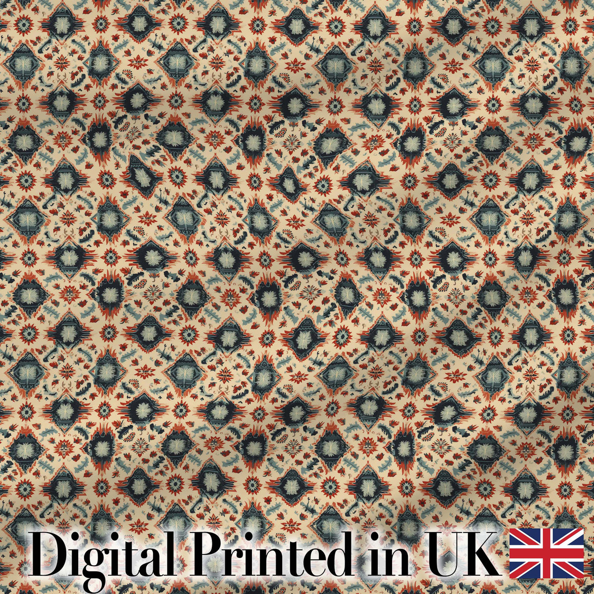 Traditional Tribal Geometric Pattern in Earthy Tones Seamless Digital Print Fabric by the Metre UK Sewing Quilting Textile