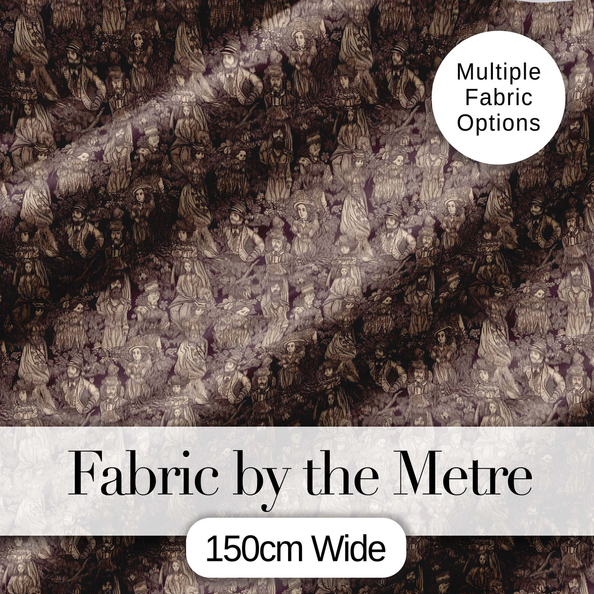 Classic Victorian Garden People Scene Pattern in Sepia Seamless Digital Print Fabric by the Metre UK Sewing Quilting Textile