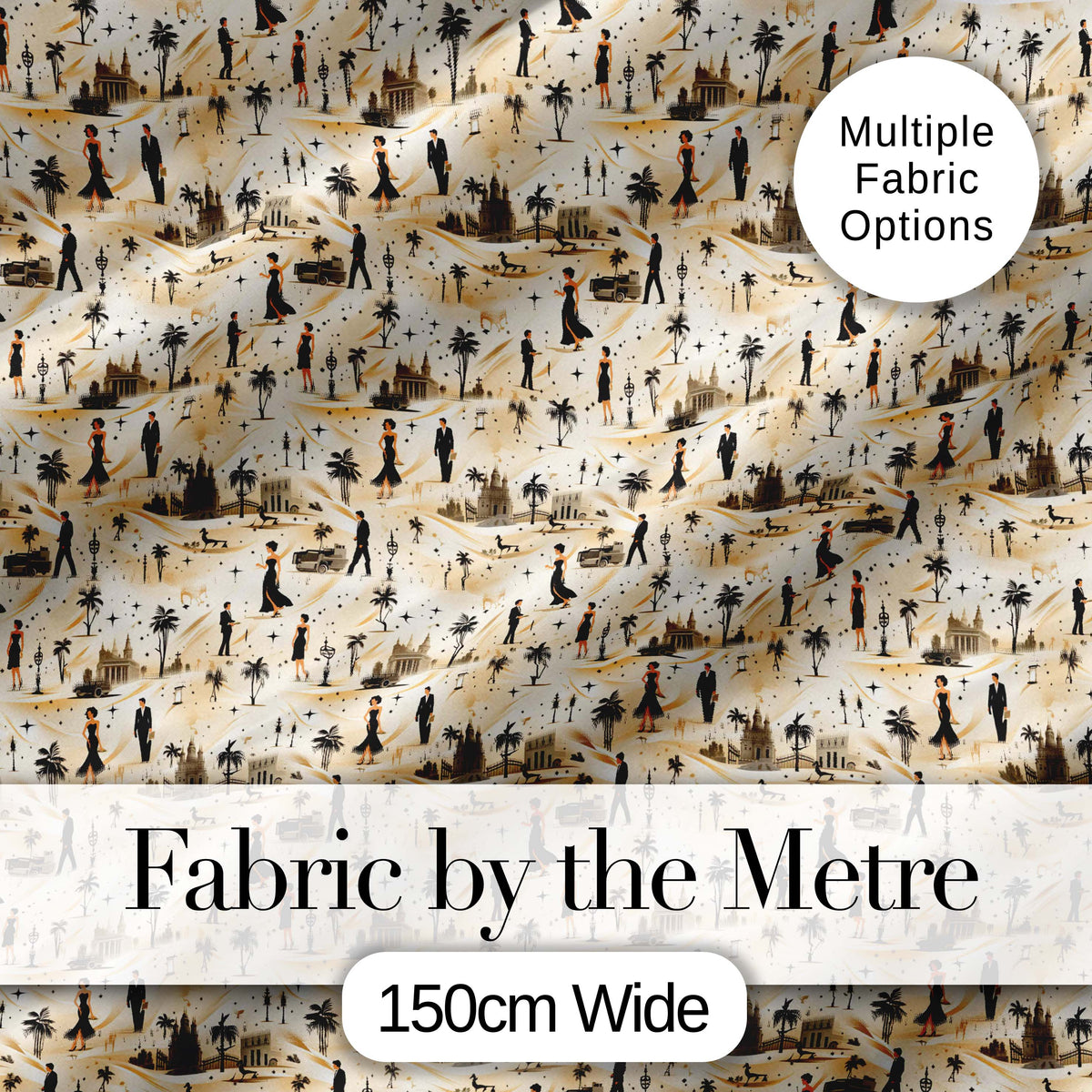 Vintage Desert Scene Couples and Landmarks Pattern Seamless Digital Print Fabric by the Metre UK Sewing Quilting Textile
