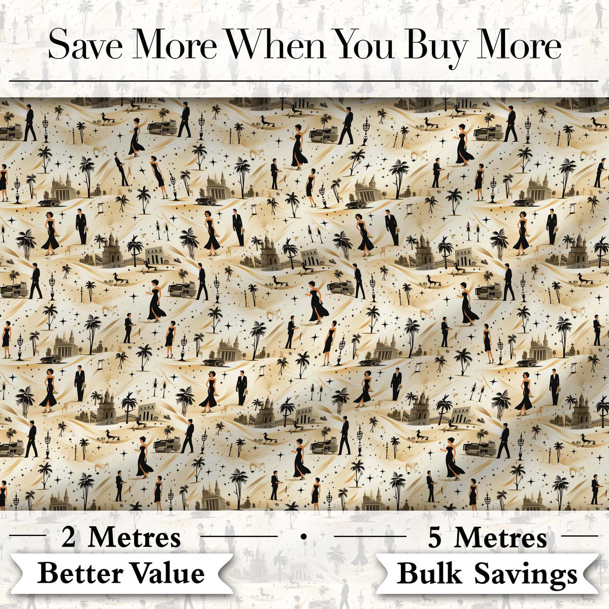 Vintage Desert Scene Couples and Landmarks Pattern Seamless Digital Print Fabric by the Metre UK Sewing Quilting Textile