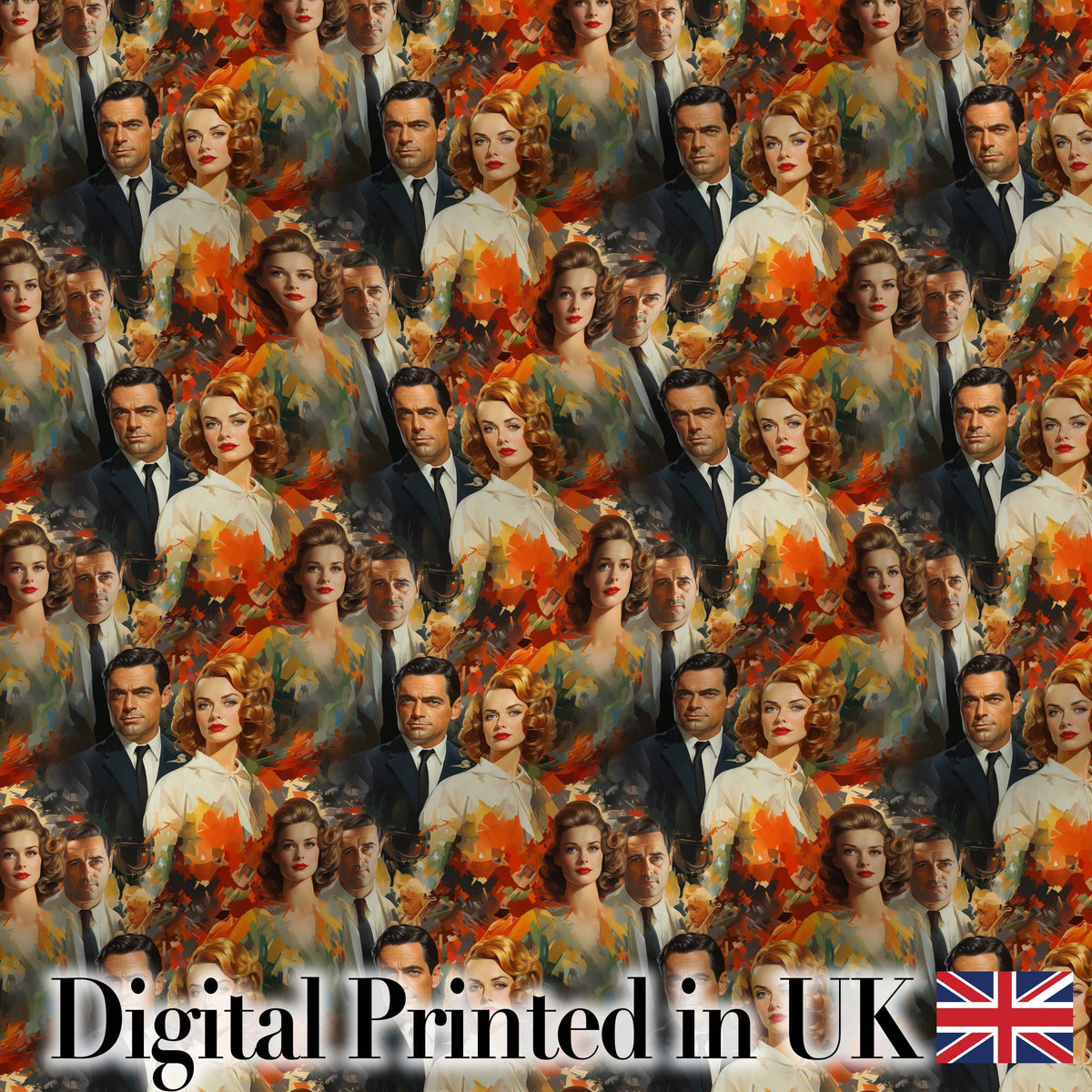 Classic Hollywood Glamour Portraits Artistic Seamless Pattern Digital Print Fabric by the Metre UK Sewing Quilting Textile