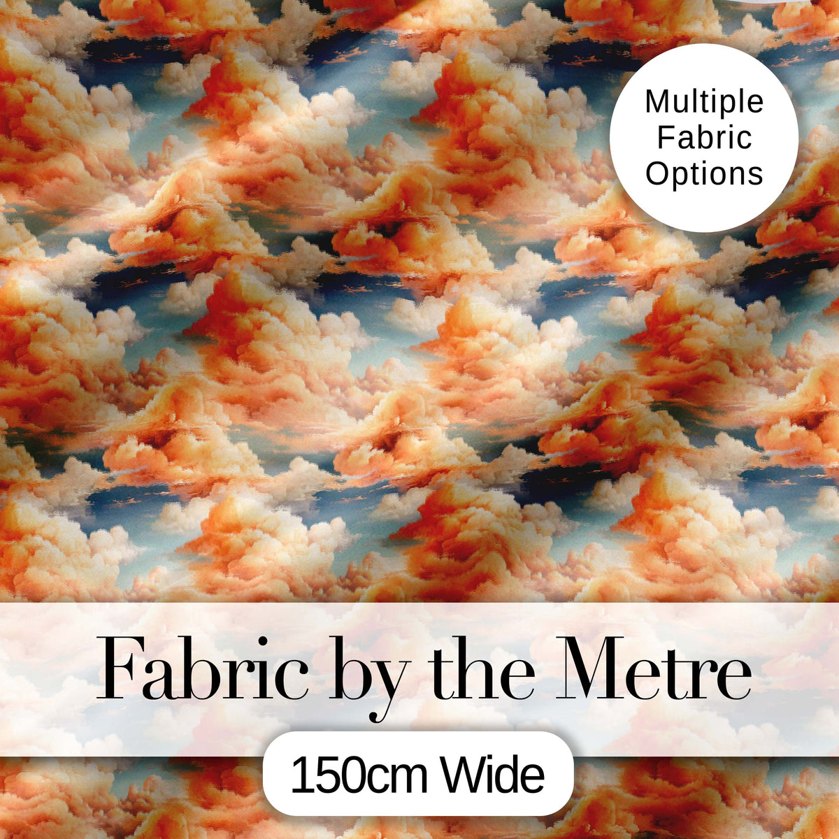 Dreamy Warm Sunset Clouds Sky Seamless Pattern Digital Print Fabric by the Metre UK Sewing Quilting Textile