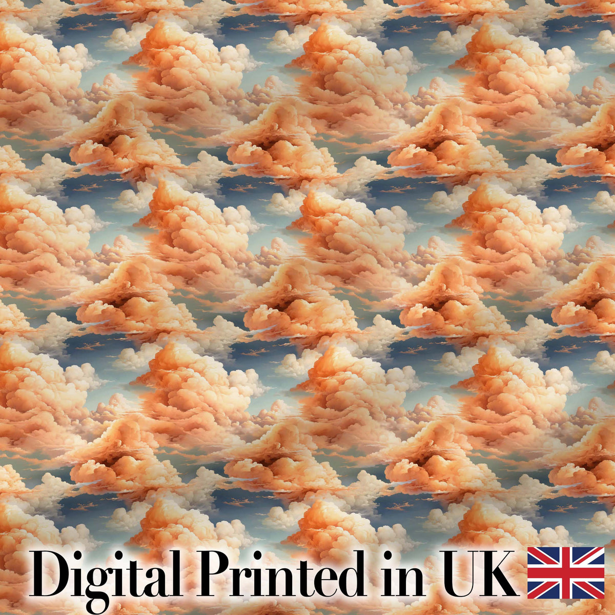 Dreamy Warm Sunset Clouds Sky Seamless Pattern Digital Print Fabric by the Metre UK Sewing Quilting Textile