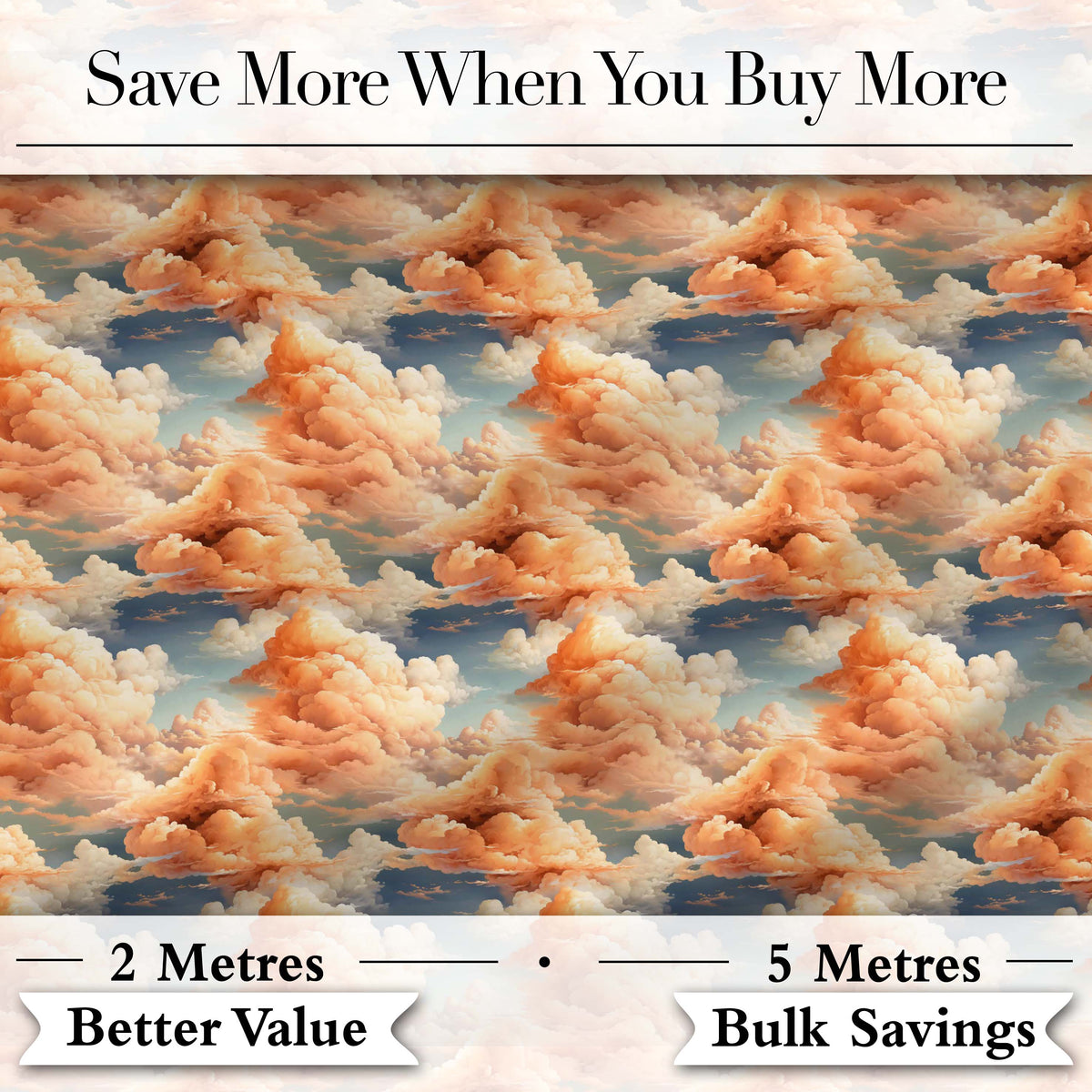 Dreamy Warm Sunset Clouds Sky Seamless Pattern Digital Print Fabric by the Metre UK Sewing Quilting Textile