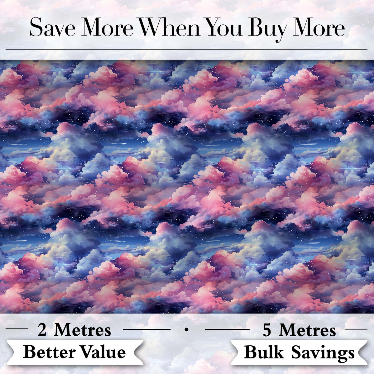 Pink Blue Fantasy Night Clouds Sky Seamless Pattern Digital Print Fabric by the Metre UK Sewing Quilting Textile