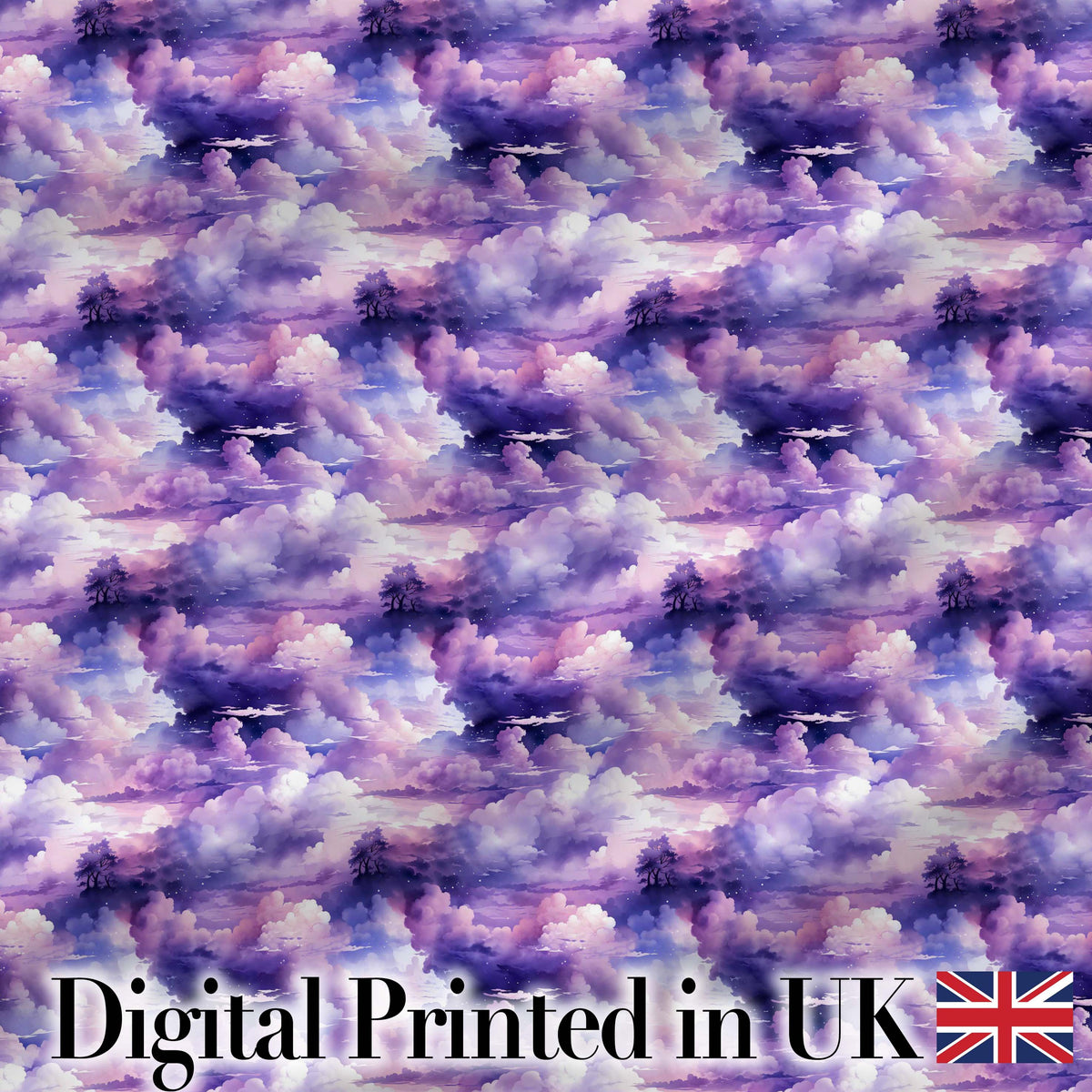 Lavender Dream Clouds Landscape Seamless Pattern Digital Print Fabric by the Metre UK Sewing Quilting Textile