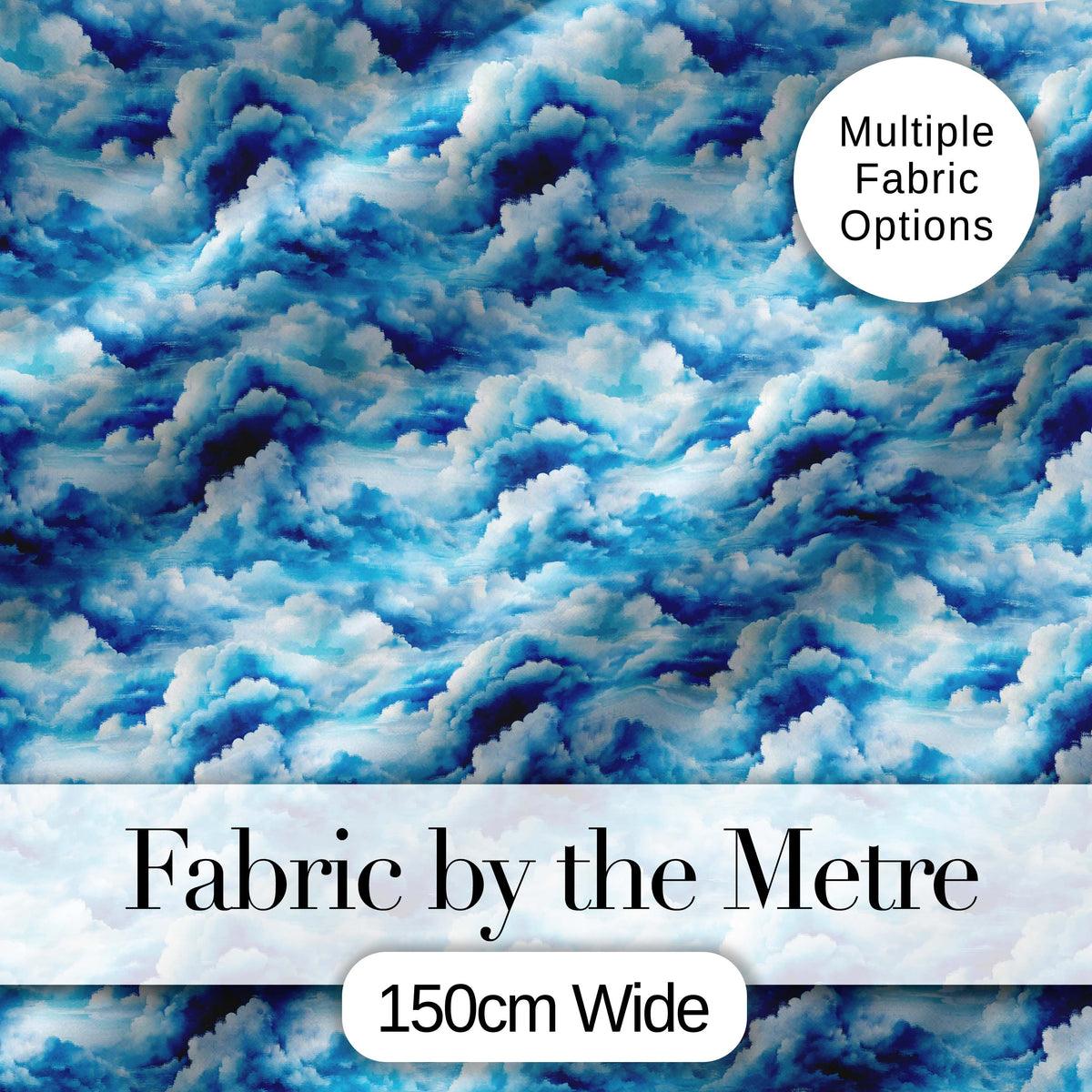 Blue White Realistic Clouds Sky Seamless Pattern Digital Print Fabric by the Metre UK Sewing Quilting Textile