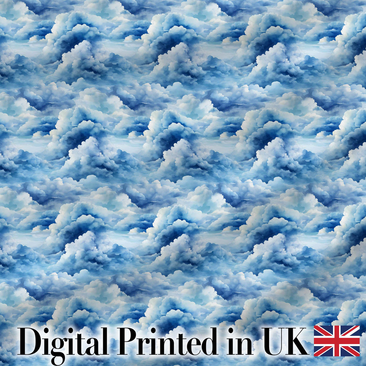 Blue White Realistic Clouds Sky Seamless Pattern Digital Print Fabric by the Metre UK Sewing Quilting Textile
