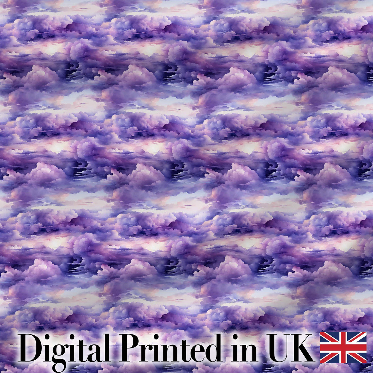 Purple Pastel Sunset Clouds Sky Seamless Pattern Digital Print Fabric by the Metre UK Sewing Quilting Textile
