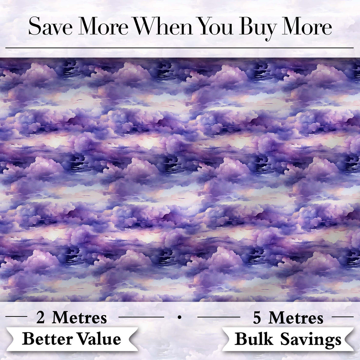 Purple Pastel Sunset Clouds Sky Seamless Pattern Digital Print Fabric by the Metre UK Sewing Quilting Textile