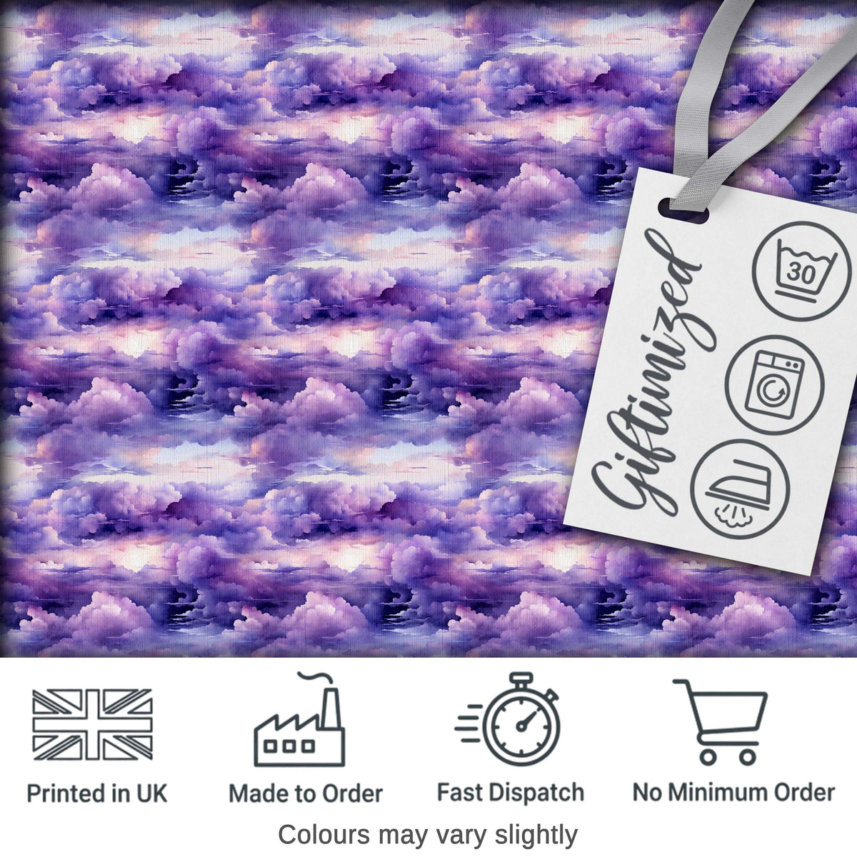 Purple Pastel Sunset Clouds Sky Seamless Pattern Digital Print Fabric by the Metre UK Sewing Quilting Textile