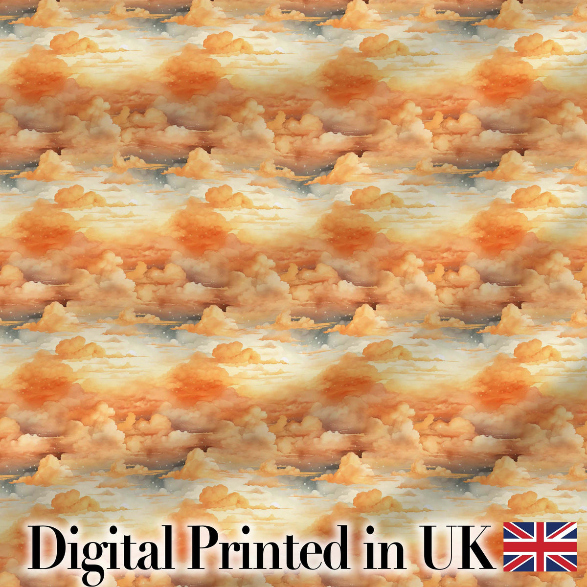 Warm Sunset Orange Clouds Sky Seamless Pattern Digital Print Fabric by the Metre UK Sewing Quilting Textile