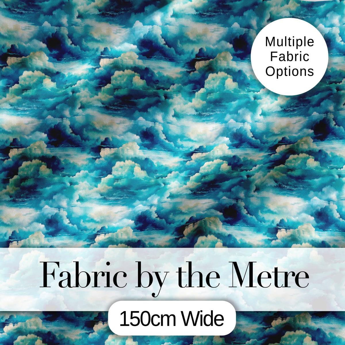 Deep Blue Ocean Clouds Sky Seamless Pattern Digital Print Fabric by the Metre UK Sewing Quilting Textile