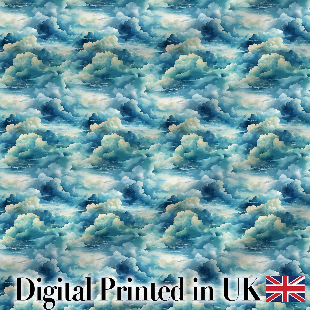 Deep Blue Ocean Clouds Sky Seamless Pattern Digital Print Fabric by the Metre UK Sewing Quilting Textile