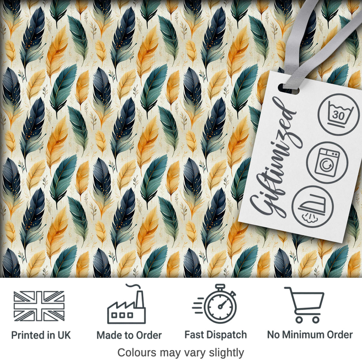 Elegant Feather Leaves Boho Seamless Pattern Digital Print Fabric by the Metre UK Sewing Quilting Textile