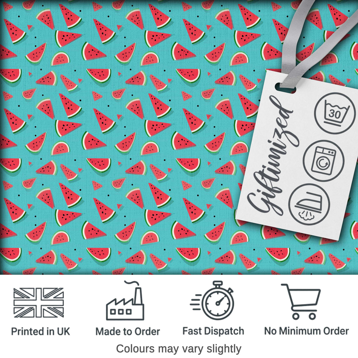 Bright Blue Background Watermelon Slice Seamless Pattern Digital Print Fabric by the Metre UK Sewing Quilting Textile