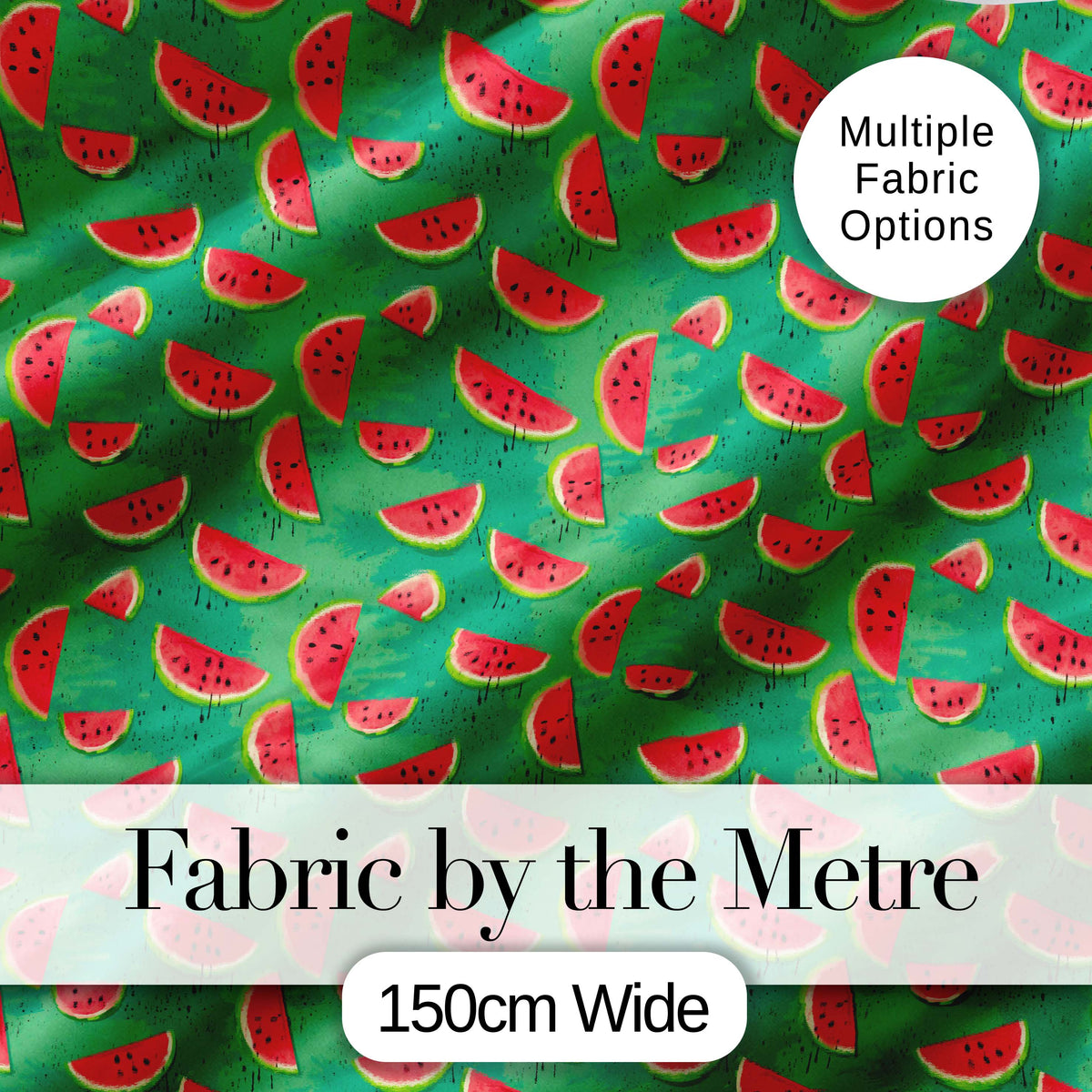 Watermelon Slices on Green Painted Background Seamless Pattern Digital Print Fabric by the Metre UK Sewing Quilting Textile