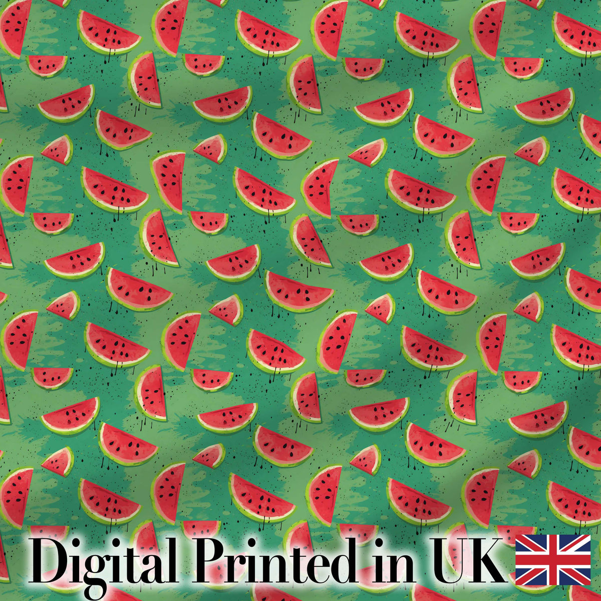 Watermelon Slices on Green Painted Background Seamless Pattern Digital Print Fabric by the Metre UK Sewing Quilting Textile
