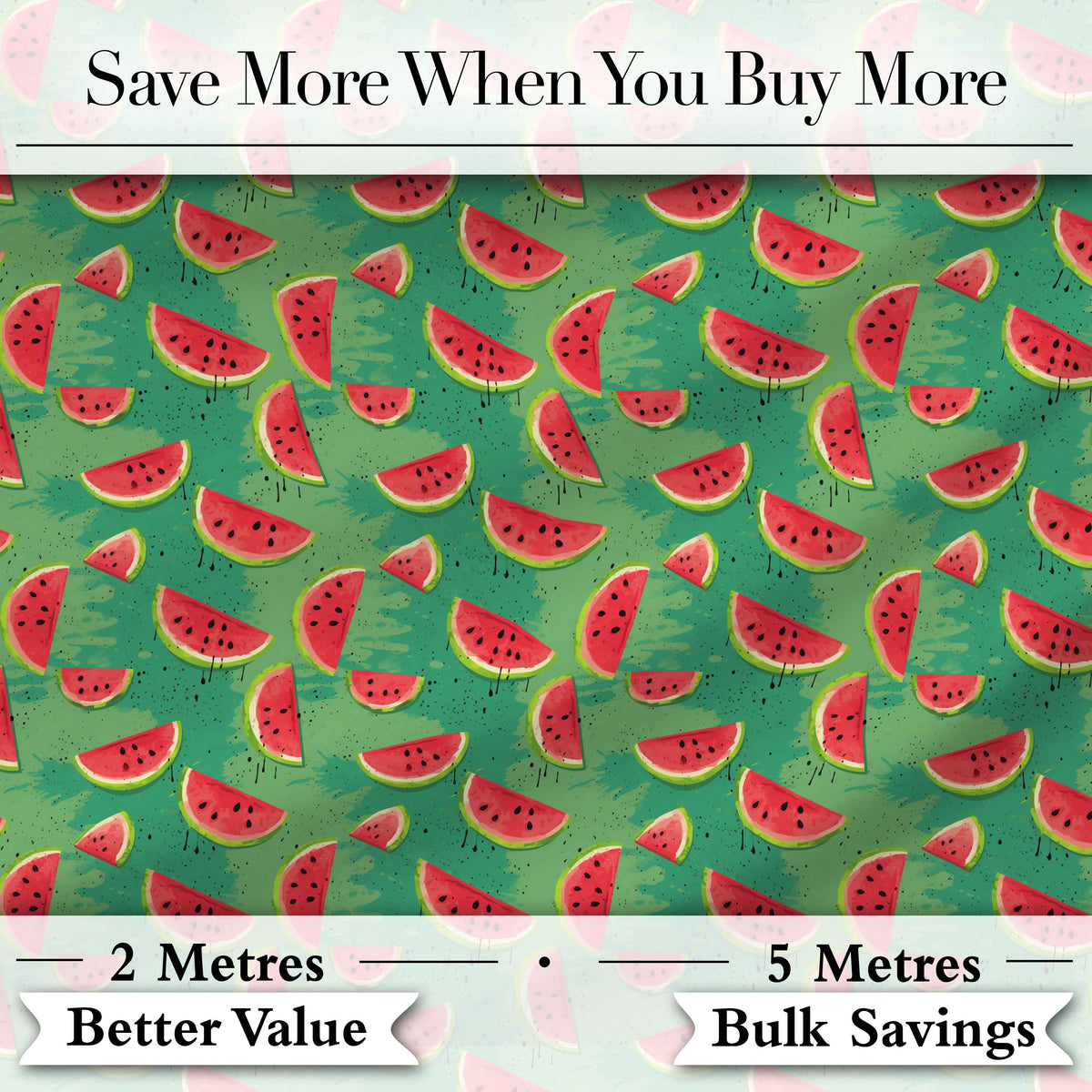 Watermelon Slices on Green Painted Background Seamless Pattern Digital Print Fabric by the Metre UK Sewing Quilting Textile