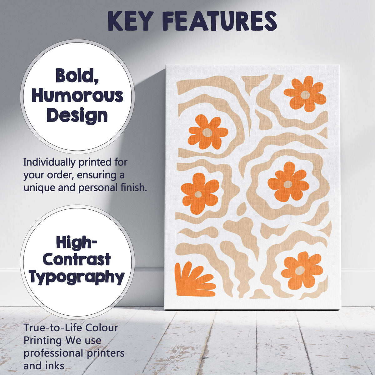 Abstract Orange Floral Cut Paper Collage Pattern Canvas Wall Art Print Decor Picture Ready to Hang