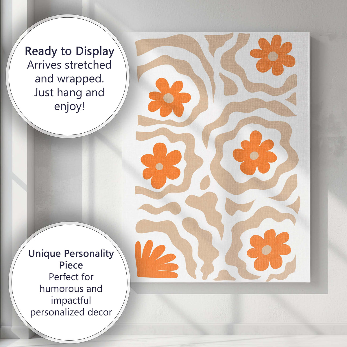 Abstract Orange Floral Cut Paper Collage Pattern Canvas Wall Art Print Decor Picture Ready to Hang