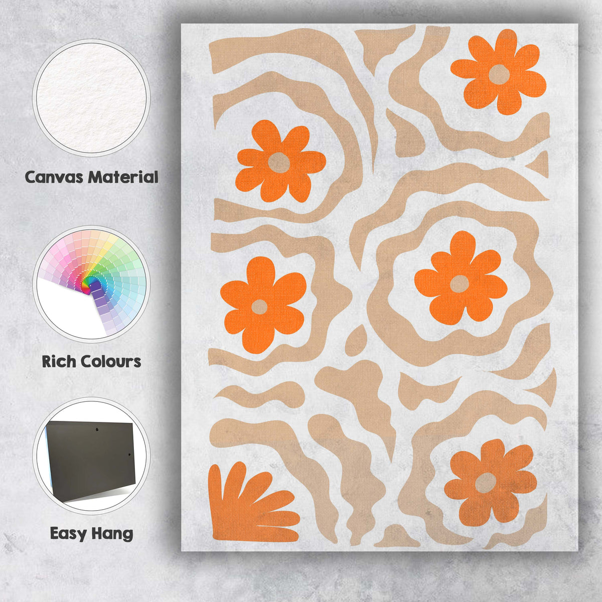 Abstract Orange Floral Cut Paper Collage Pattern Canvas Wall Art Print Decor Picture Ready to Hang