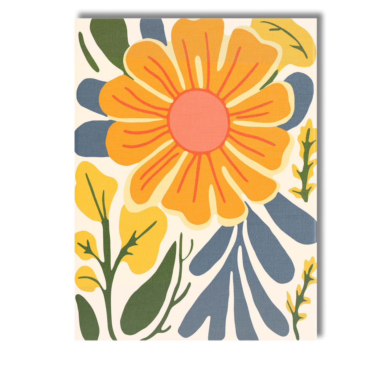 Oversized Golden Daisy Flower Botanical Folk Art Illustration Canvas Wall Art Print Decor Picture Ready to Hang