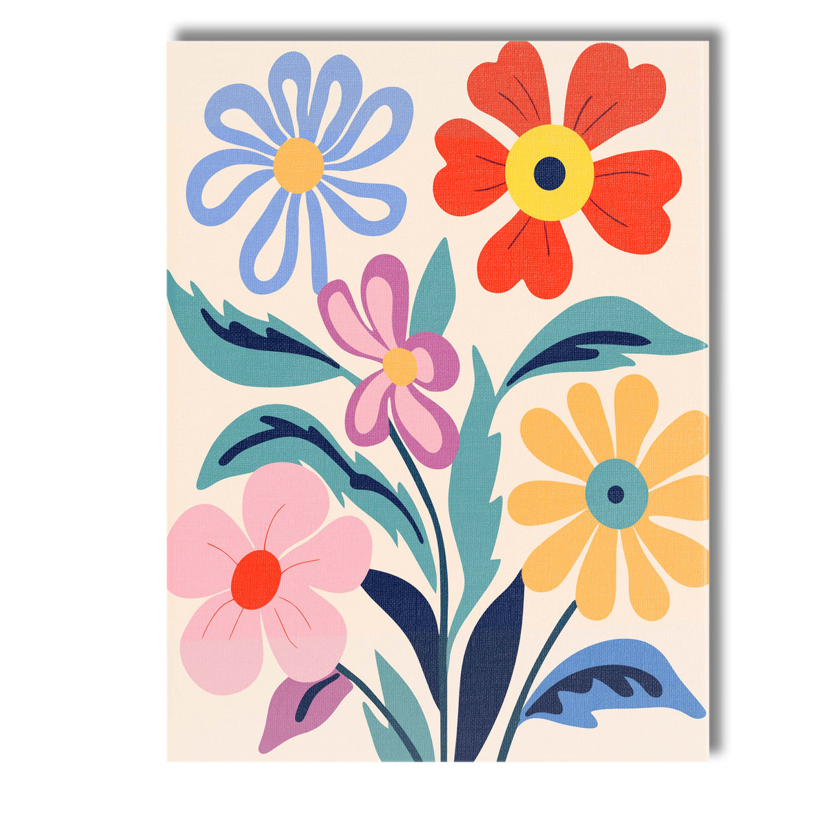 Colourful Wildflower Botanical Illustration with Decorative Leaves Canvas Wall Art Print Decor Picture Ready to Hang