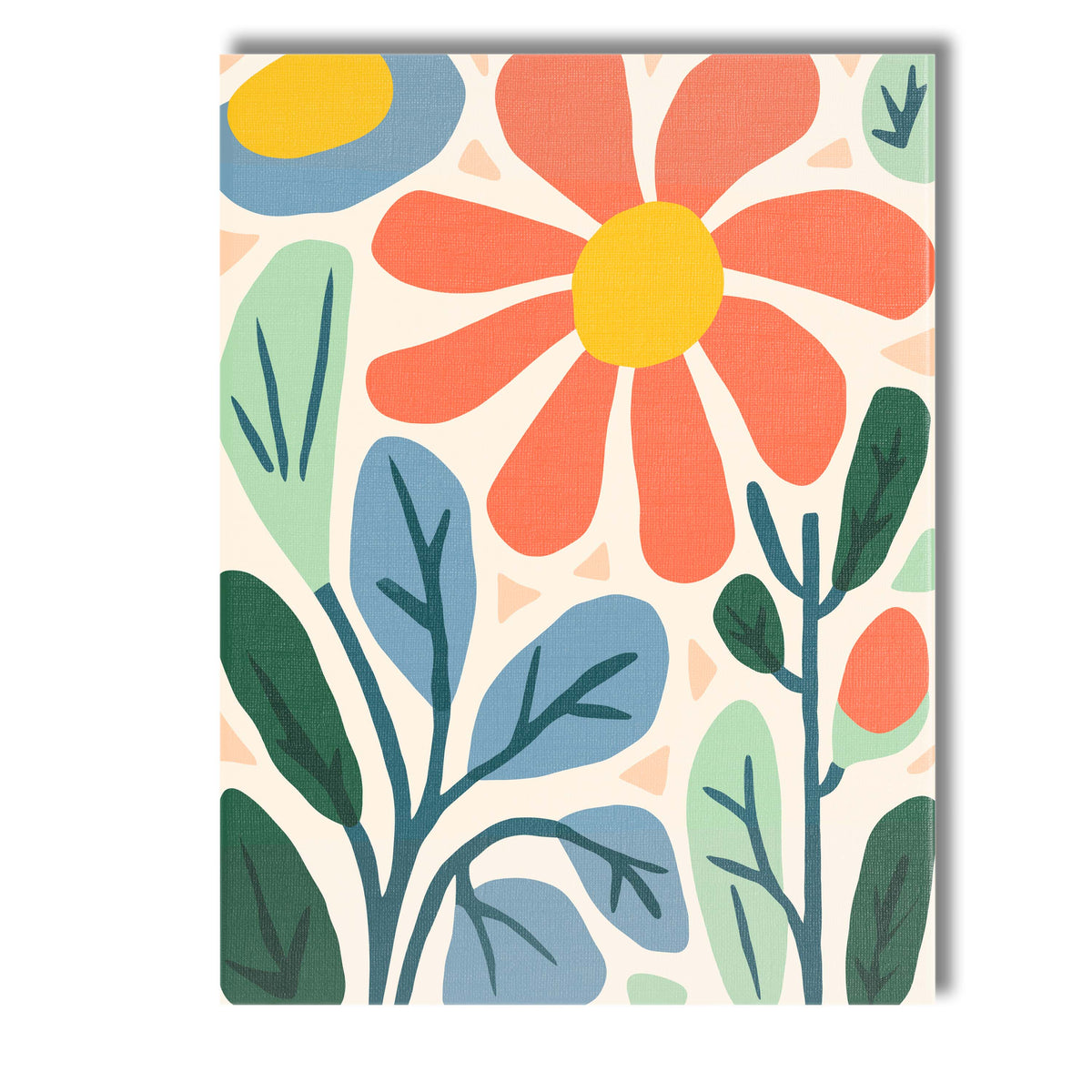 Coral Daisy Flower Botanical Garden Folk Art Design Canvas Wall Art Print Decor Picture Ready to Hang