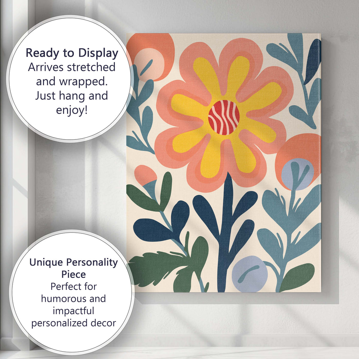 Abstract Floral Blossom with Yellow Petals and Textured Centre Canvas Wall Art Print Decor Picture Ready to Hang