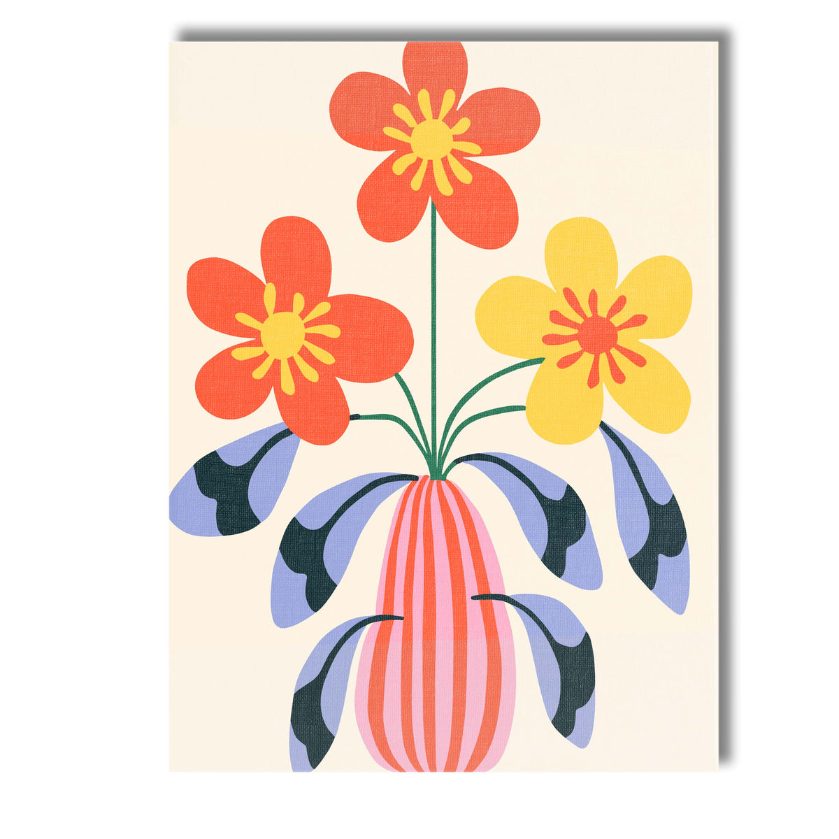 Scandinavian Floral Vase Arrangement with Coral and Yellow Blooms Canvas Wall Art Print Decor Picture Ready to Hang