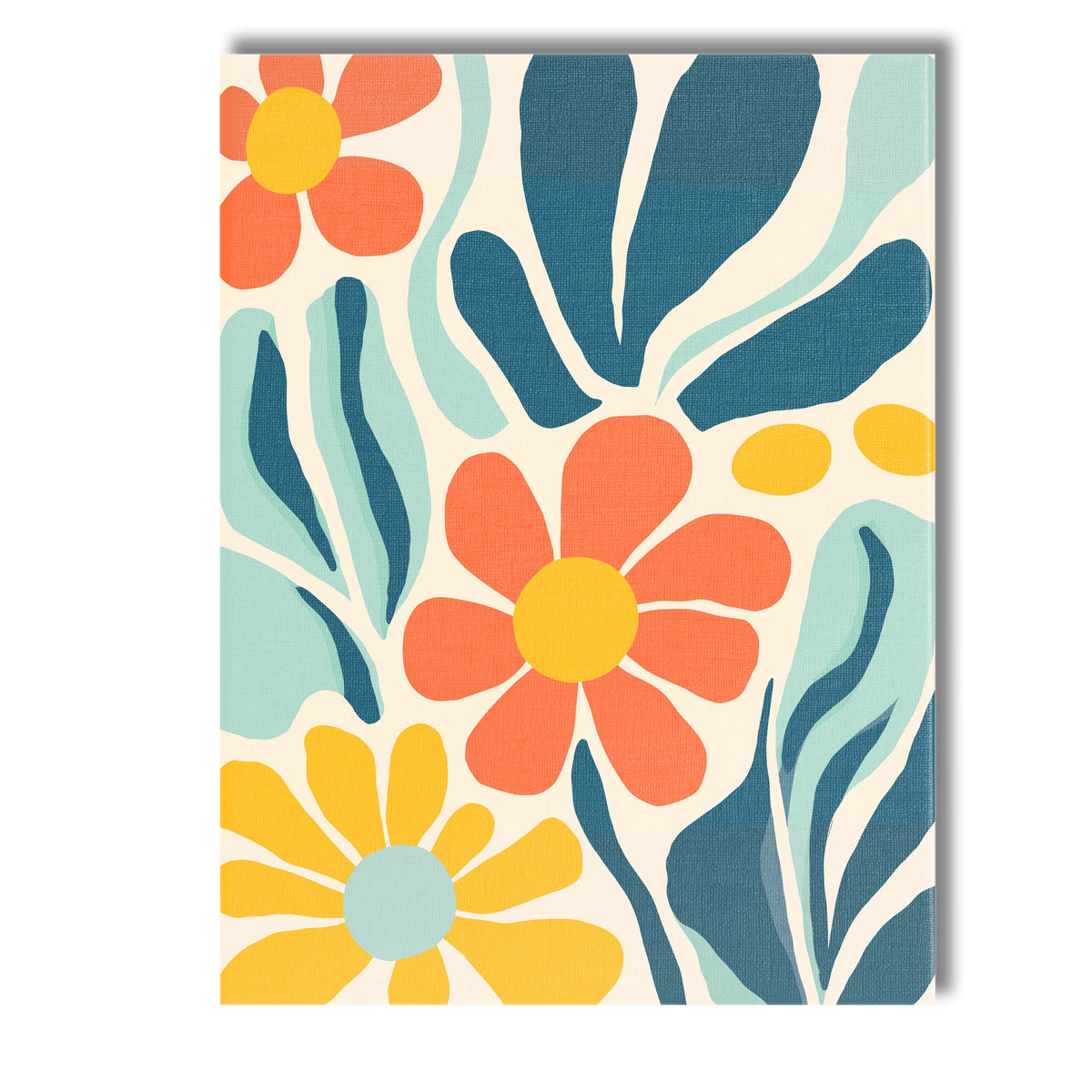 Scandinavian Floral Pattern with Coral Daisies and Blue Green Foliage Canvas Wall Art Print Decor Picture Ready to Hang