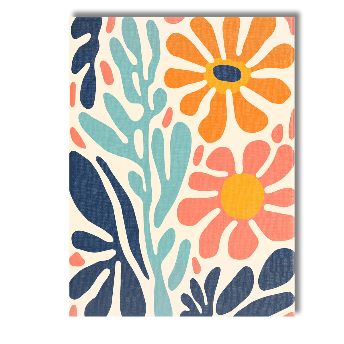 Abstract Coral and Orange Daisy Botanical Cutout Design Canvas Wall Art Print Decor Picture Ready to Hang