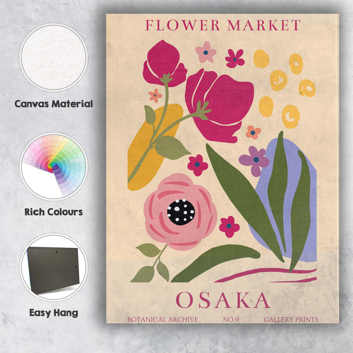 Osaka Botanical Archive Floral Market Poster Mid Century Modern Artwork Canvas Wall Art Print Decor Picture Ready to Hang