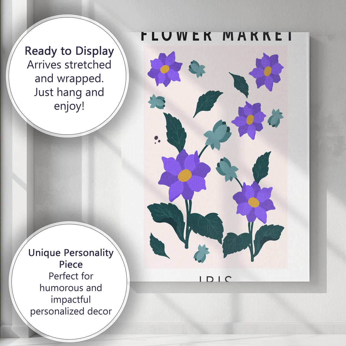 Purple Iris Floral Botanical Garden Illustration Contemporary Canvas Wall Art Print Decor Picture Ready to Hang