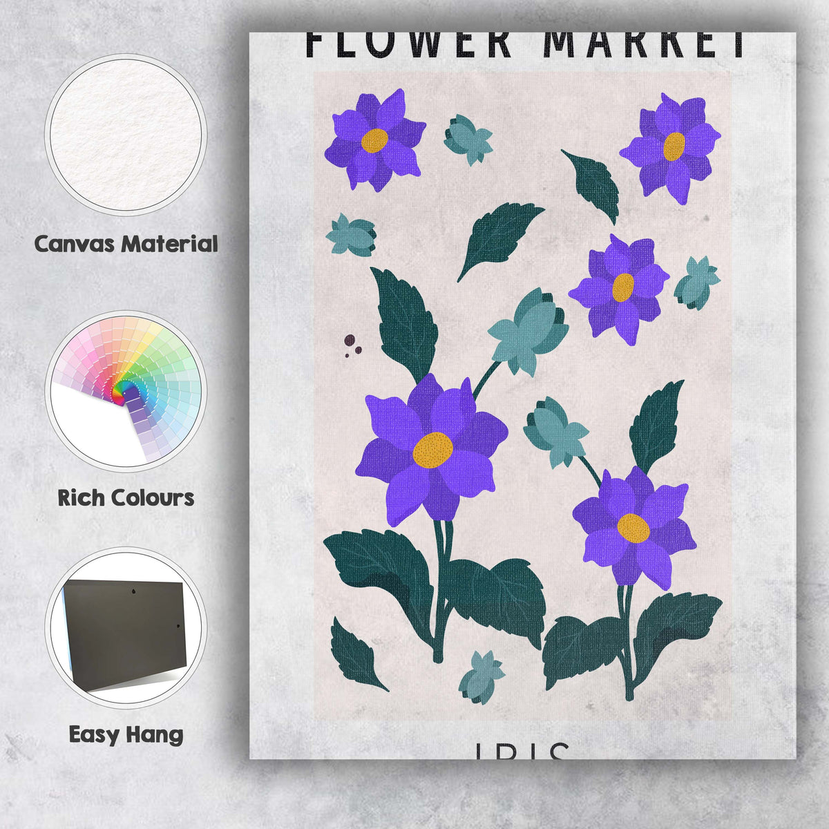 Purple Iris Floral Botanical Garden Illustration Contemporary Canvas Wall Art Print Decor Picture Ready to Hang