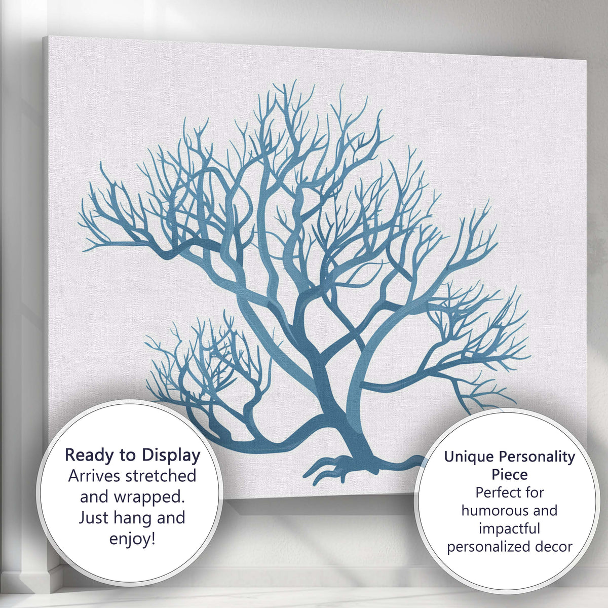 Blue Bare Tree Silhouette Abstract Nature Illustration Canvas Wall Art Print Decor Picture Ready to Hang