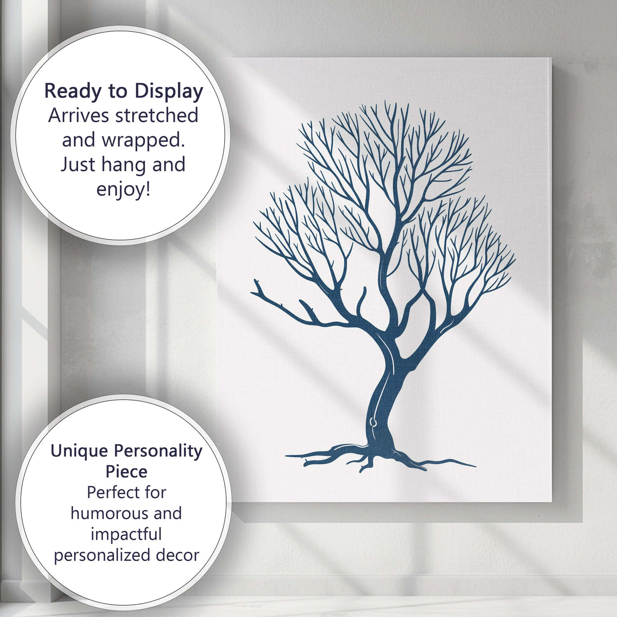 Minimalist Navy Winter Tree Branch Silhouette Artwork Canvas Wall Art Print Decor Picture Ready to Hang