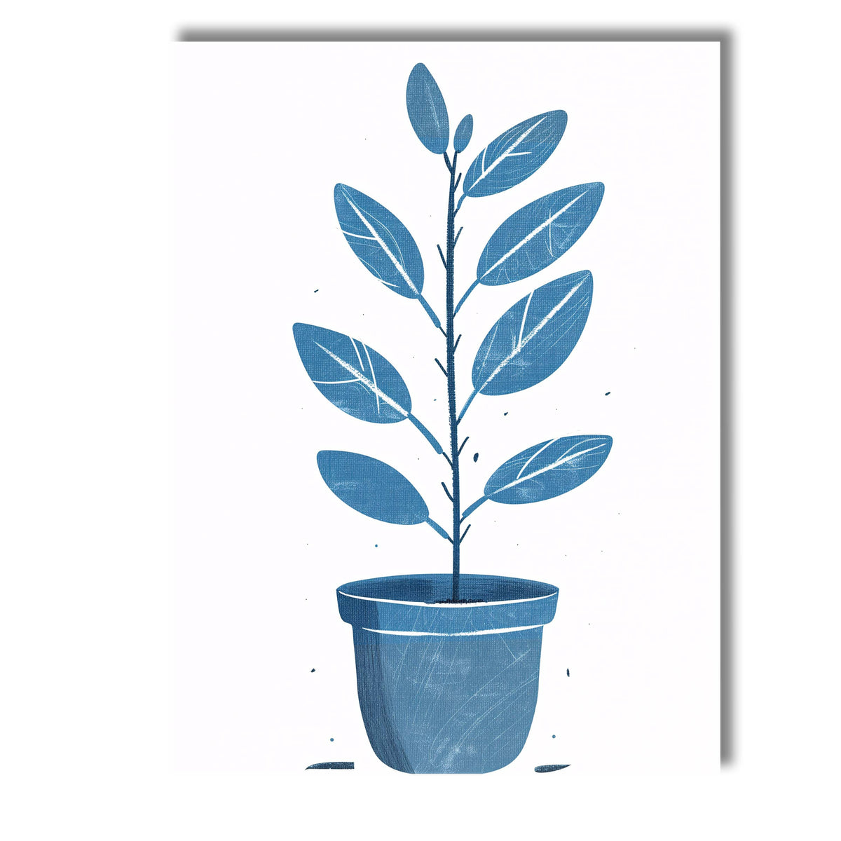Minimalist Blue Potted Houseplant Botanical Illustration Scandinavian Style Canvas Wall Art Print Decor Picture Ready to Hang