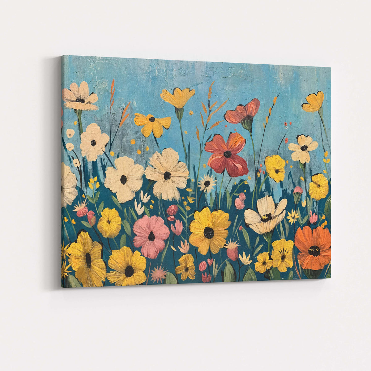 Colourful Wildflower Meadow Textured Floral Painting Landscape Canvas Wall Art Print Decor Picture Ready to Hang